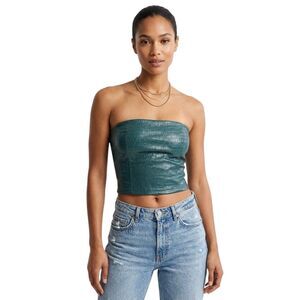 Naked Wardrobe Croc Embossed Faux Leather Tube Top XS